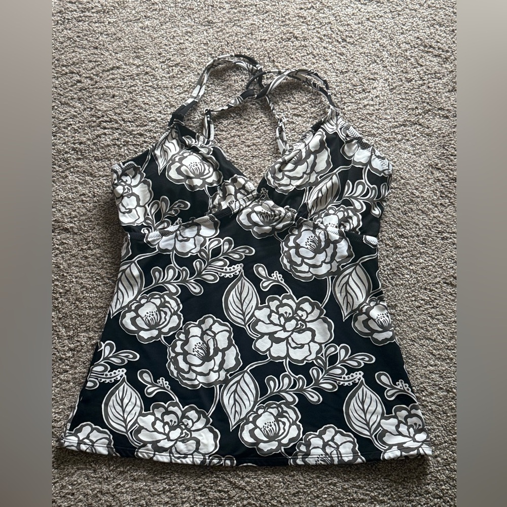Garnet Hill Black and White Halter Tankini Top Swimwear size 14